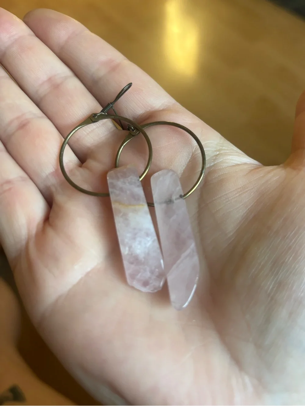 Rose Quartz Point Hoop Earrings - Unbranded